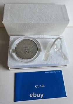 1971 Franklin Mint Roberts Birds. 925 2oz Silver Quail Medal Case Stand Box