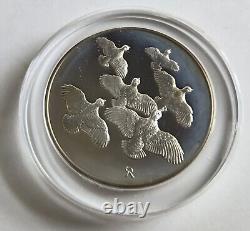 1971 Franklin Mint Roberts Birds. 925 2oz Silver Quail Medal Case Stand Box