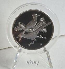 1971 Franklin Mint Roberts Birds. 925 2oz Silver Roadrunner Medal Case Stand