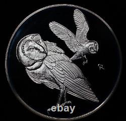 1971 Franklin Mint Roberts Birds Barn Owls #25 925 Silver art bar round C1633