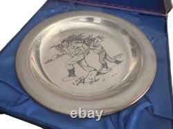 1971 Franklin Mint -sealed- Silver Xmas Plate Bringing Home The Tree Rockwell