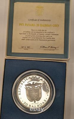 1971 Republic of Panama 20 Balboas Sterling Silver Proof Coin Franklin Mint COA