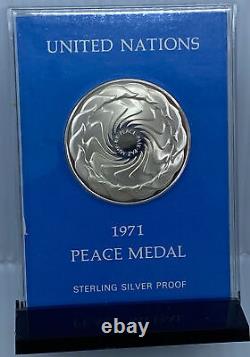 1971 US USA Franklin Mint United Nations PEACE Old Proof Silver Medal i115296