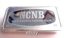 1972 FRANKLIN MINT North Carolina National Bank 2oz+ Sterling Silver Ingot Bar