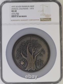 1972 Franklin Mint 1973 Annual Calendar 293.20g / 10oz Silver Medal NGC MS68