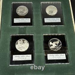 1972 Franklin Mint Holiday Medals Set 4 Sterling Silver Proofs In Box/w Stands