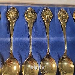 1972 Franklin Mint Sterling SET (11)of(12) ZODIAC SPOONS withLEATHER CASE No Leo