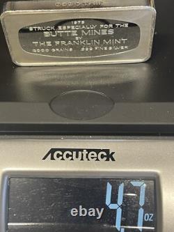 1973 Butte Mines Mine Franklin Mint 2000 grains. 999 Silver Bar