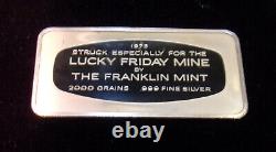 1973 FRANKLIN MINT Hecla Lucky Friday Mine 4.2 oz. 999 Silver RARE BAR