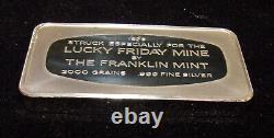 1973 FRANKLIN MINT Hecla Lucky Friday Mine 4.2 oz. 999 Silver RARE BAR