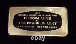 1973 FRANKLIN MINT Kennecott Burgin Mine 4.2 oz. 999 Silver RARE BAR