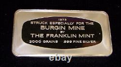 1973 FRANKLIN MINT Kennecott Burgin Mine 4.2 oz. 999 Silver RARE BAR