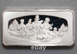 1973 Franklin Mint Christmas Carolers Silver Art Bar 2.3oz 1000 grains Box COA