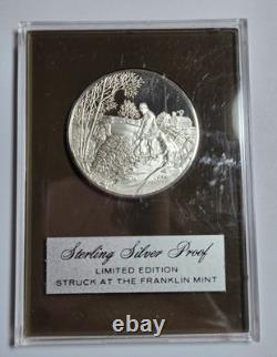 1973 Franklin Mint Christmas Tree/Reindeer Proof Sterling Silver Medal in Holder