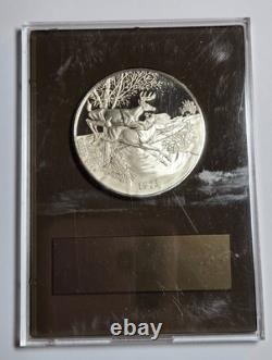 1973 Franklin Mint Christmas Tree/Reindeer Proof Sterling Silver Medal in Holder