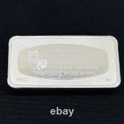 1973 Franklin Mint Columbus National Bank Of Rhode Island Sterling Silver Bar