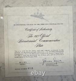 1973 Franklin Mint Official Bicentennial Commemorative Plate Sterling Silver