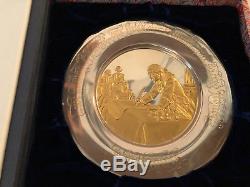 1973 Jefferson Bicentennial Commem Sterling Silver Plate Franklin Mint 24 K Gold