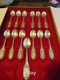 1973 Sterling Silver Apostle Spoons, 13 spoons in original box, with paperwork