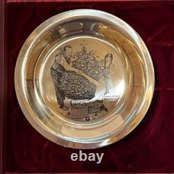1973 Trimming The Tree By Norman Rockwell Sterling Silver Christmas Plate