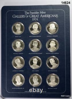 1974 Franklin Mint Gallery Of Great Americans 12 Medal Sterling Silver Set#14624