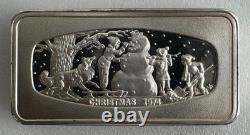 1974 Franklin Mint THE SNOWMAN Silver Art Bar 2oz 1000 grains with Box and COA