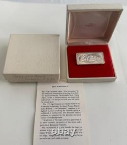 1974 Franklin Mint THE SNOWMAN Silver Art Bar 2oz 1000 grains with Box and COA