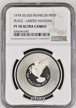 1974 Silver Franklin Mint Peace United Nations Ngc Pf 70 Ultra Cameo