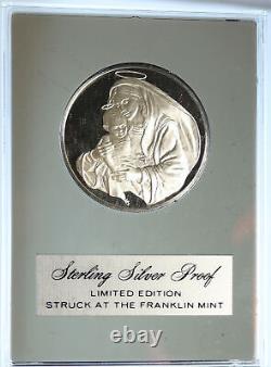 1974 US USA Franklin Mint HOLIDAY Madonna & Child OLD Proof Silver Medal i112706