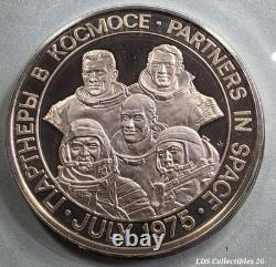 1975 0.964 oz SILVER APOLLO SPACE MISSION ART BAR/ROUND + STAMPS + LETTER