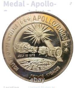 1975 0.964 oz SILVER APOLLO SPACE MISSION ART BAR/ROUND + STAMPS + LETTER