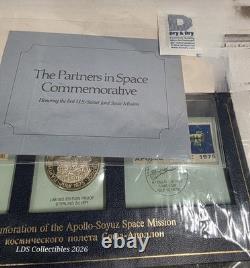 1975 0.964 oz SILVER APOLLO SPACE MISSION ART BAR/ROUND + STAMPS + LETTER