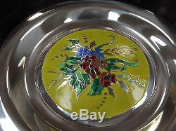 1975 FRANKLIN MINT STERLING SILVER CHAMPLEVE PLATE FOUR SEASONS SET of FOUR