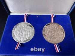 1975 Franklin Mint Bicentennial Medal 4 oz Silver and 4 oz Bronze Set Box, COA