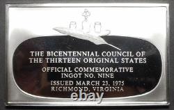 1975 Franklin Mint Bicentennial Sterling Silver Ingot Bar #9 57.8g 1.72 OZT ASW