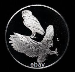 1975 Franklin Mint Elf Owl #44 925 Sterling Silver art bar round C1923