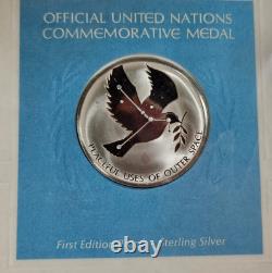 1975 Franklin Mint UN Commemorative Medals 5pc Sterling Proof Set w Stamps