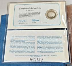 1975 Franklin Mint UN Commemorative Medals 5pc Sterling Proof Set w Stamps