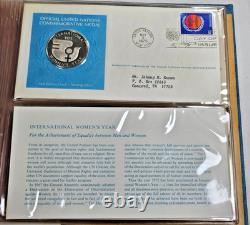 1975 Franklin Mint UN Commemorative Medals 5pc Sterling Proof Set w Stamps