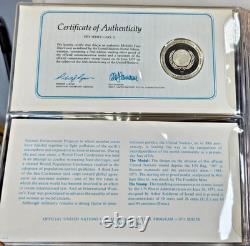 1975 Franklin Mint UN Commemorative Medals 5pc Sterling Proof Set w Stamps