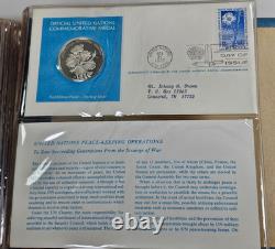 1975 Franklin Mint UN Commemorative Medals 5pc Sterling Proof Set w Stamps
