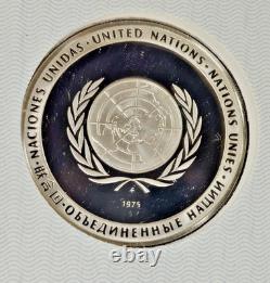 1975 Franklin Mint UN Commemorative Medals 5pc Sterling Proof Set w Stamps
