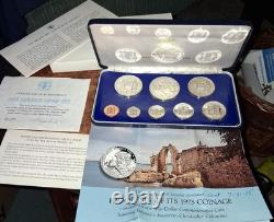 1975 Jamaica 8 Coin Silver Proof Set / Franklin Mint Coa, Papers, Box