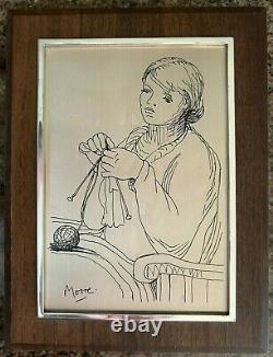 1975 Vintage Franklin Mint Woman Knitting By Henry Moore Solid Silver Etching
