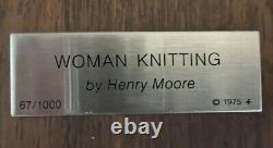 1975 Vintage Franklin Mint Woman Knitting By Henry Moore Solid Silver Etching