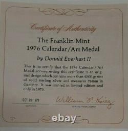 1976 Calendar 9.375 Oz. 925 Silver Medal /Franklin Mint in Original Box WithCOA