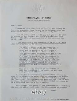 1976 Franklin Mint Official Bicentennial Day Commemorative Silver Medal Book COA