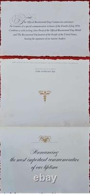 1976 Franklin Mint Official Bicentennial Day Commemorative Silver Medal Book COA