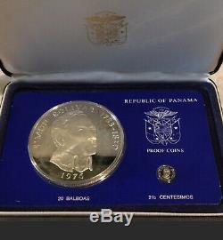 1976 Panama 20 Balboa Simon Bolivar 2 Piece Silver Proof Coin Set With Box & COA