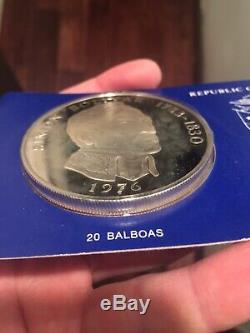 1976 Panama 20 Balboa Simon Bolivar 2 Piece Silver Proof Coin Set With Box & COA